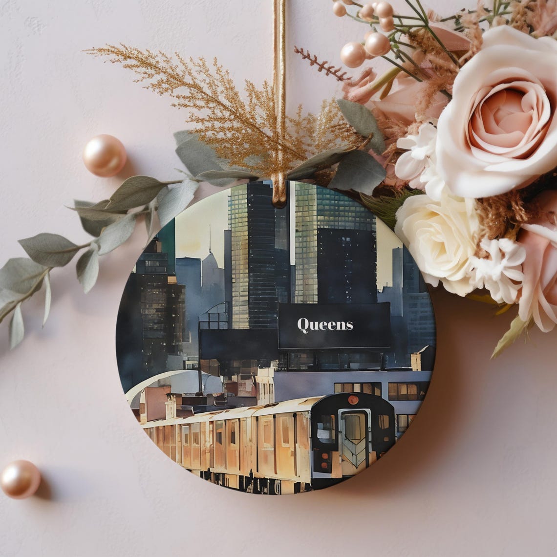 Queens New York City Subway Train Christmas Ornament Souvenir Print