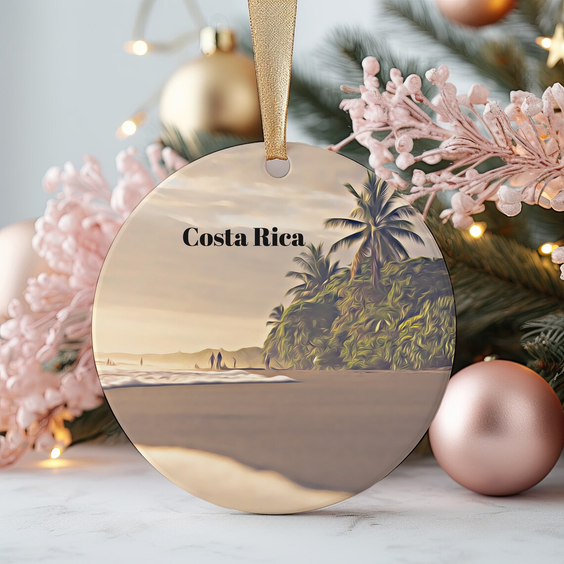 Costa Rica Beach Palm Trees Sunset Tropical Travel Art Poster