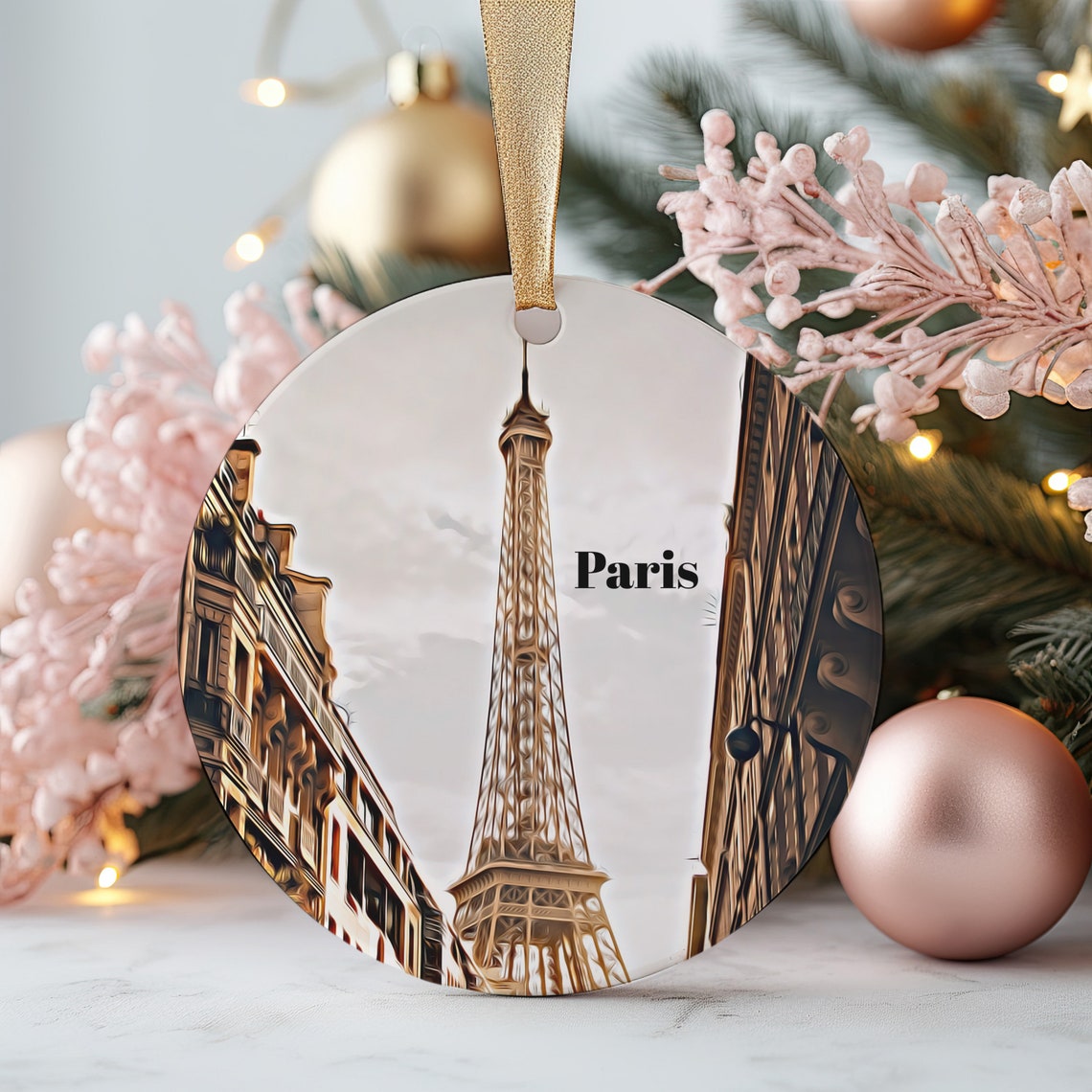 Paris Eiffel Tower Christmas Ornament Travel Souvenir Wall Print