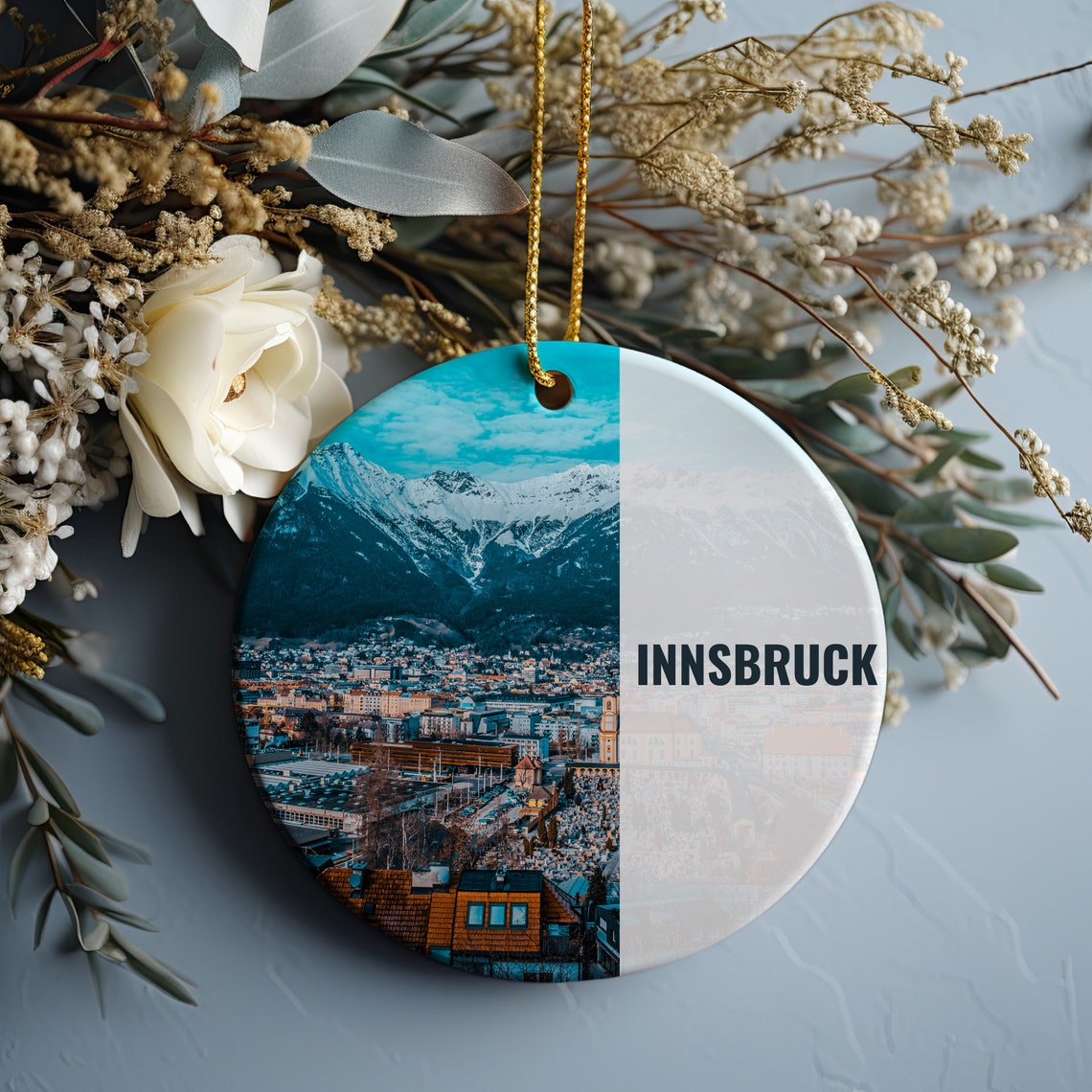 Innsbruck Austria Alpine City with Snowy Peaks Ornament Poster