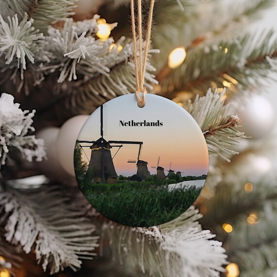 Netherlands Windmills Sunset Countryside Dutch Landscape Travel Poster