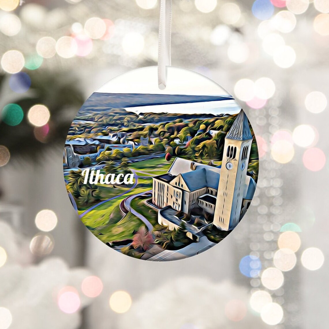 Ithaca New York Cornell Clock Tower Campus Aerial Travel Ornament Wall Art