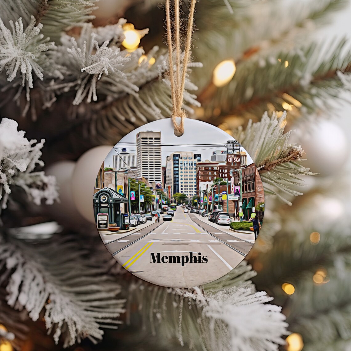 Memphis Tennessee Downtown Street Scene Christmas Ornament Poster
