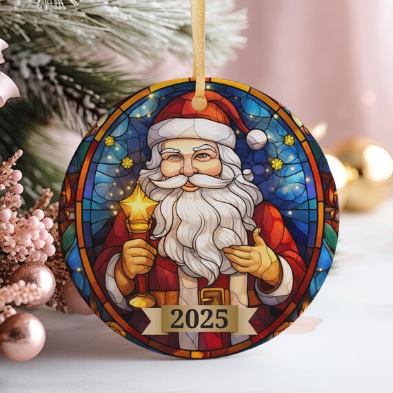 Stained Glass 2025 Santa Star Lantern Christmas Ornament Glow Art Print