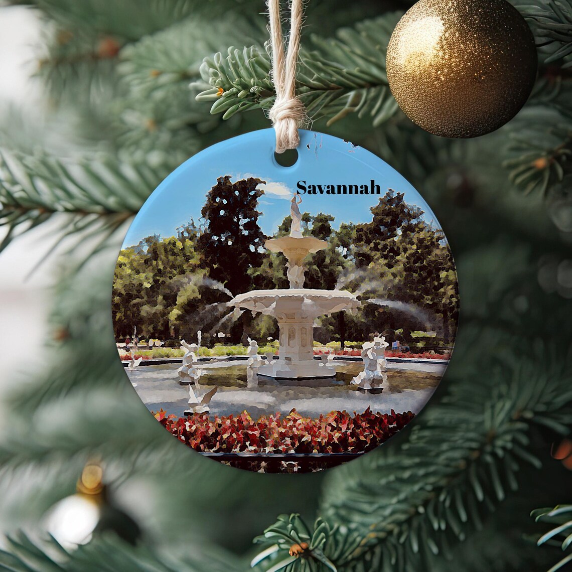 Savannah Georgia Historic Forsyth Park Fountain Round Ornament Poster