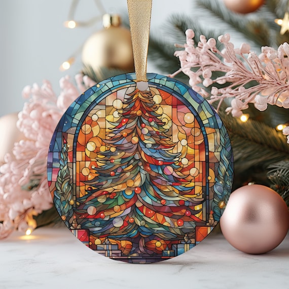 Whimsical Christmas Tree Stained Glass Gifts Holiday Poster Art