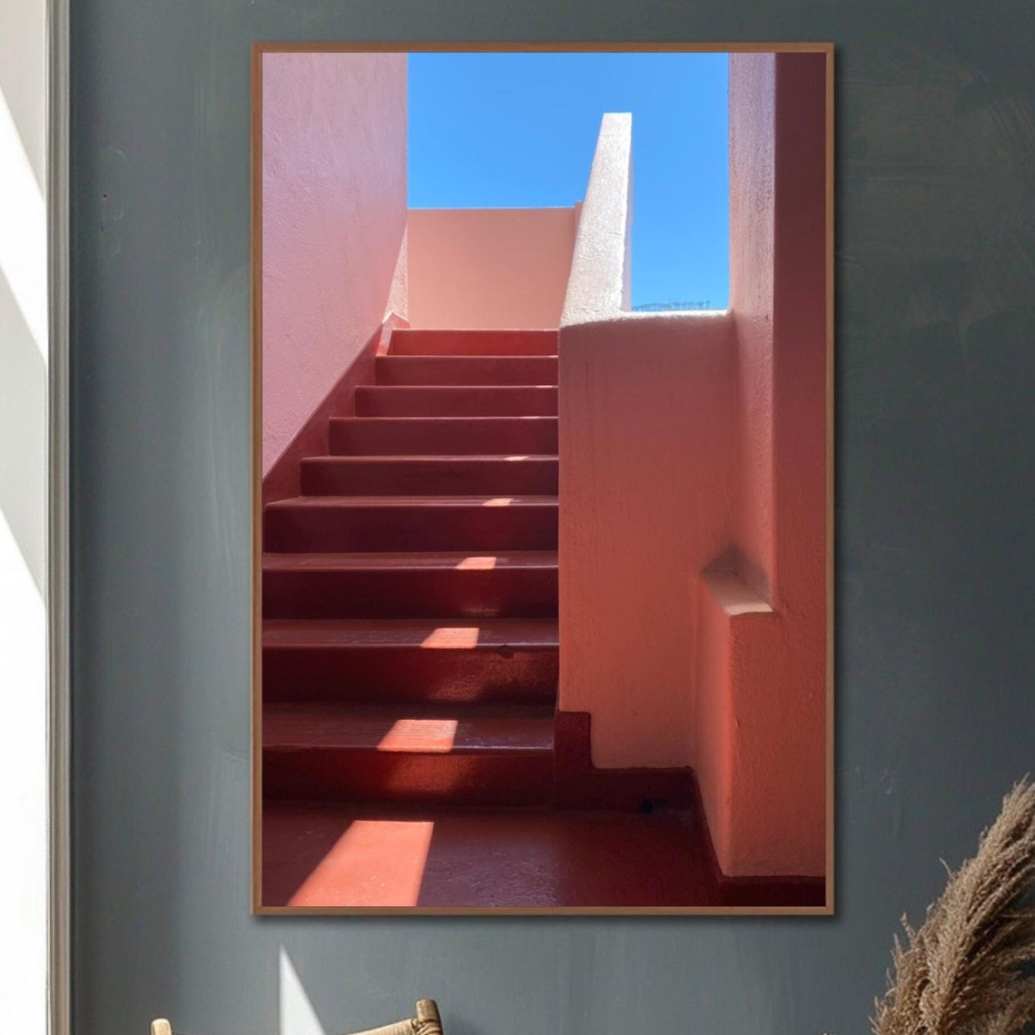 Terracotta Pink Staircase Blue Sky Minimal Architecture Poster - Image 3
