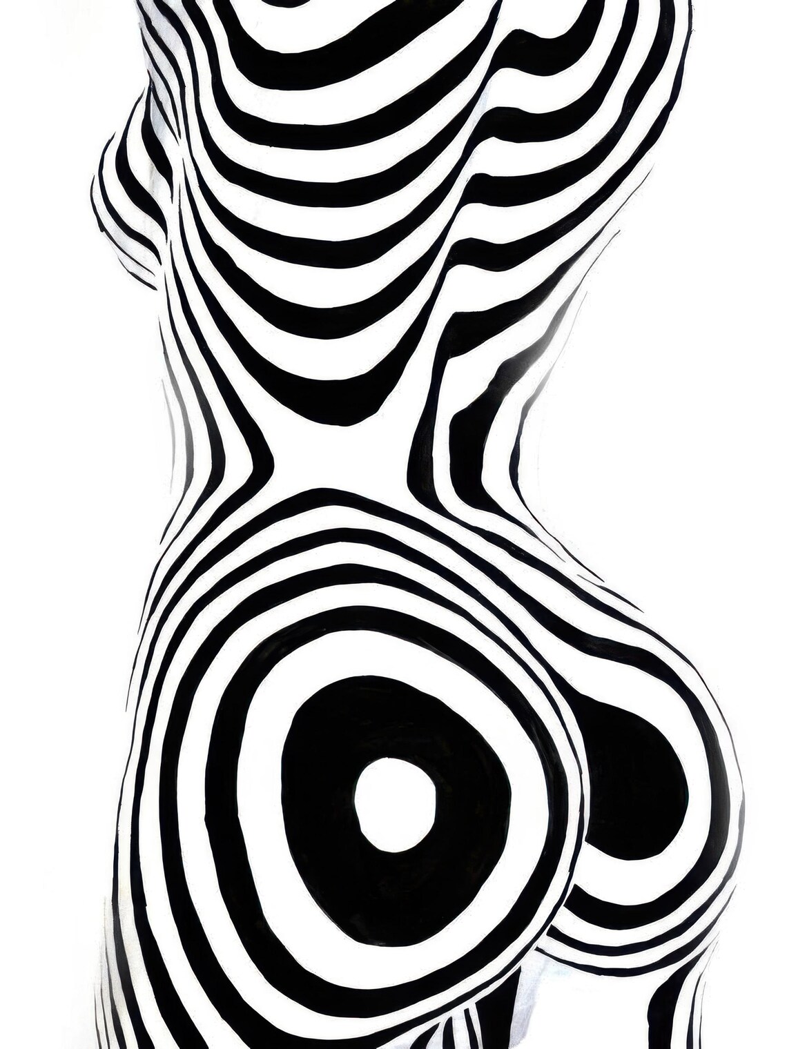 Black and White Striped Torso Optical Illusion Body Art Poster - Image 2
