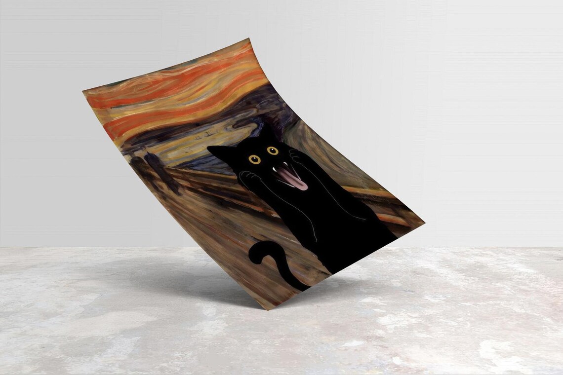 Starry Night And Screaming Cat Poster, Van Gogh - Image 2