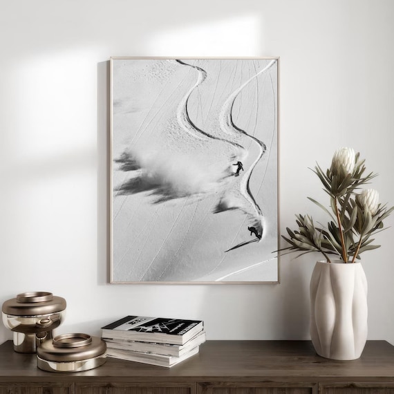 Vintage Snowboard Poster, Black and White Art Print