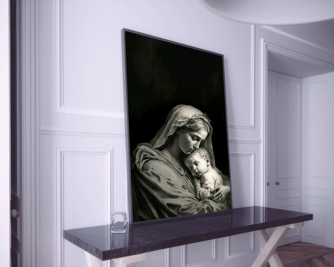 Madonna and Child Tender Embrace Classical Religious Painting Poster