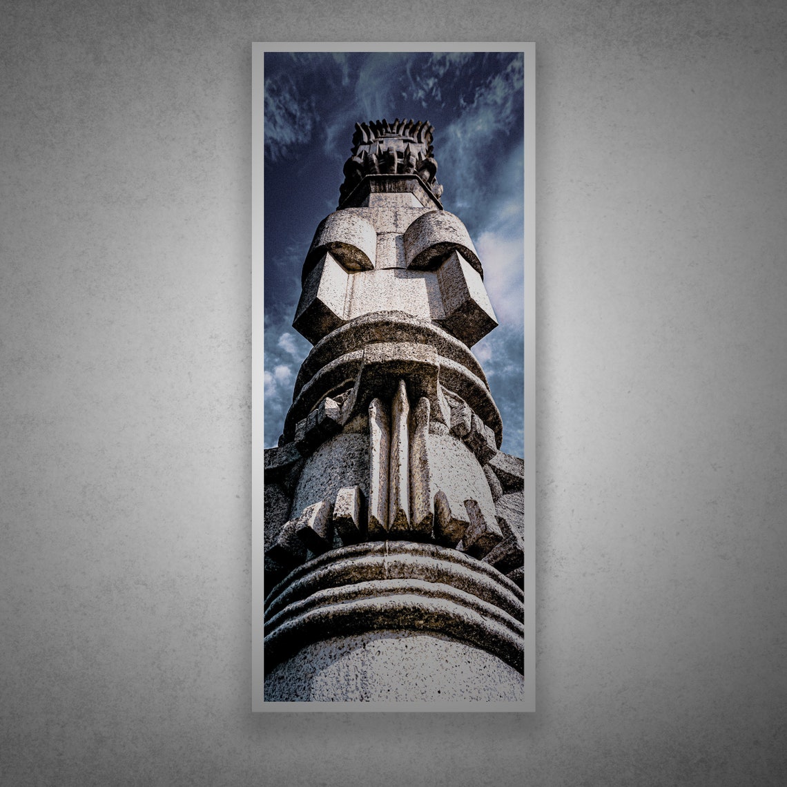 Stone Monument Pillar Low Angle Dramatic Sky Photo Art Poster