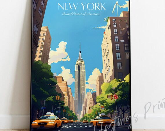 New York City Travel Poster, Modern Vintage