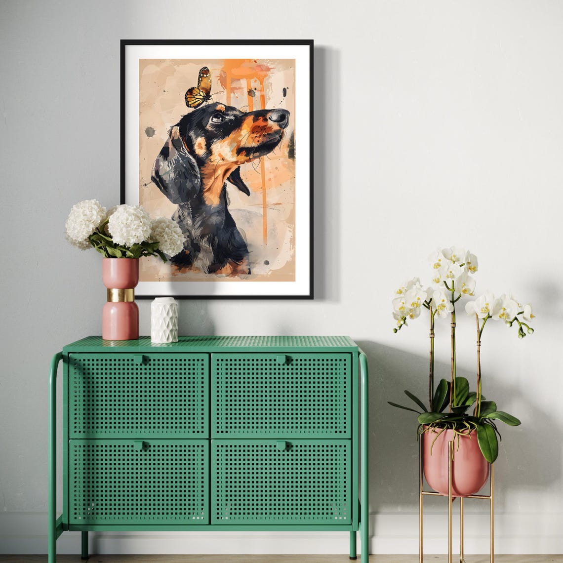 Black Tan Dachshund Butterfly Watercolor Cute Dog Lover Gift Print - Image 3