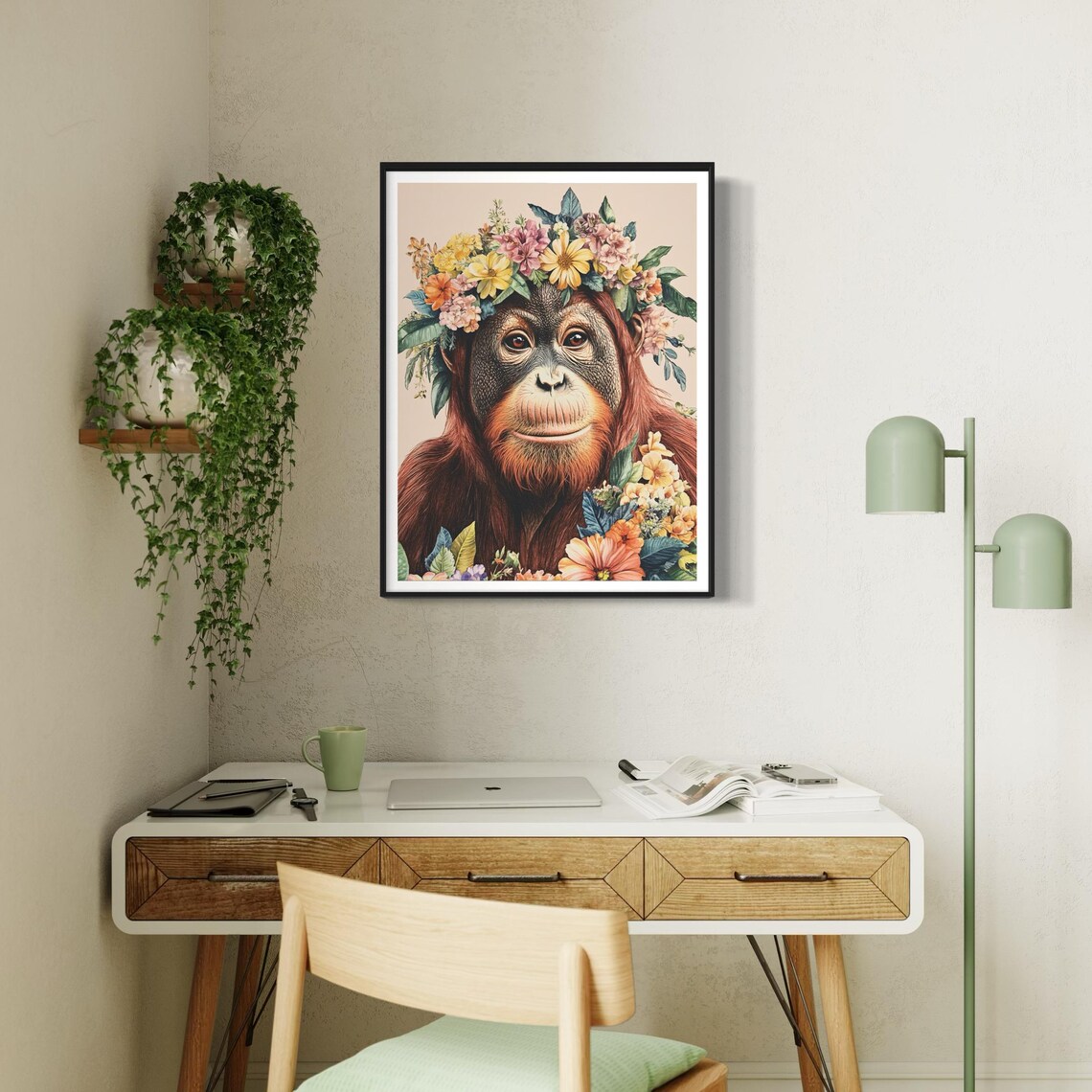 Orangutan Floral Crown, Vintage Wildlife Art Print - Image 2