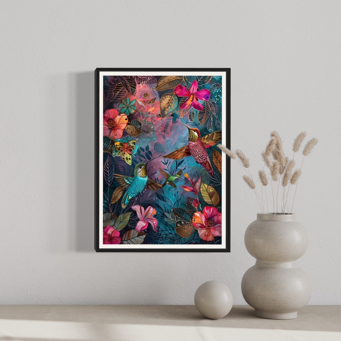 Hummingbird Art Print Floral And Bird Wall Decor Colourful Flower Botanical Painting Spiritual Growth Nature Lover Gift Wildlife Painting - Image 4