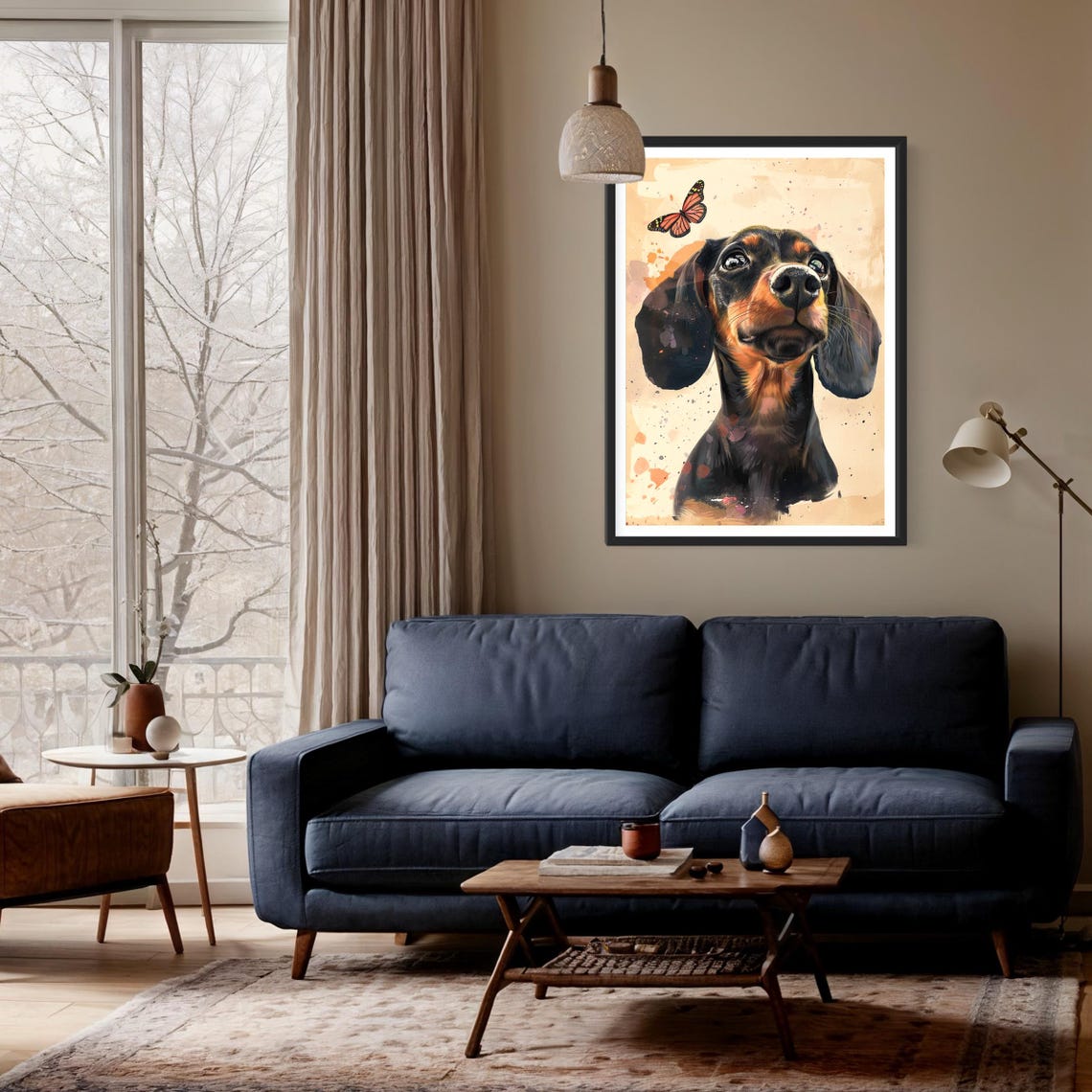Black Tan Dachshund Watching Monarch Butterfly Cute Dog Art Print - Image 2
