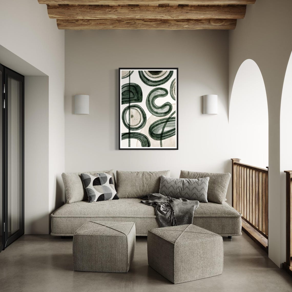 Sage Green Beige Art Print Minimalist Wall Decor Modern Home Painting Abstract Shapes Geometric Design Neutral Office Contemporary Artwork - Image 2