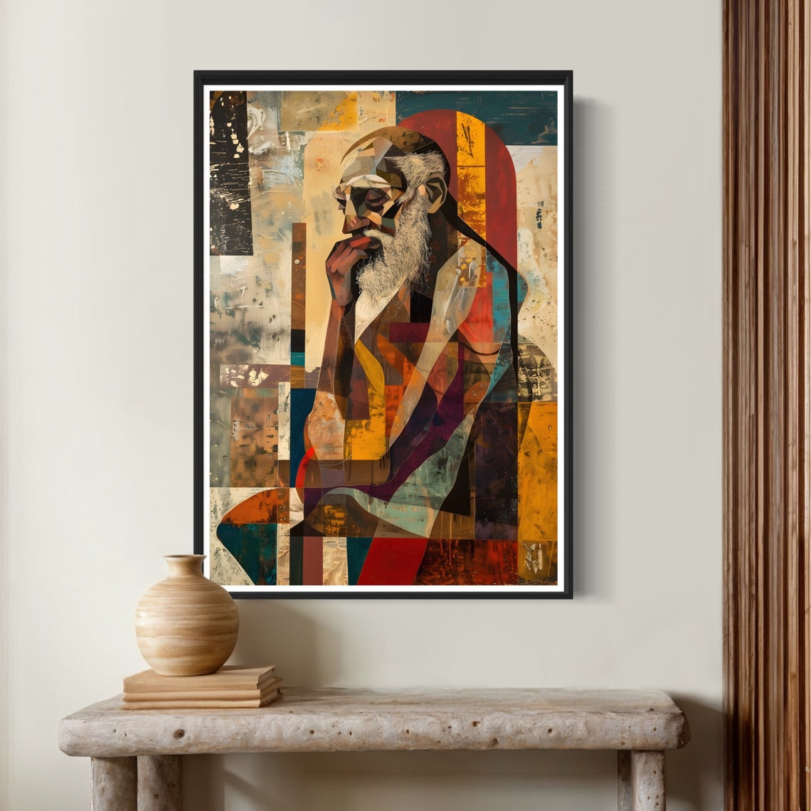 Abstract Geometric Bearded Man Profile Warm Modern Art Print - Image 4