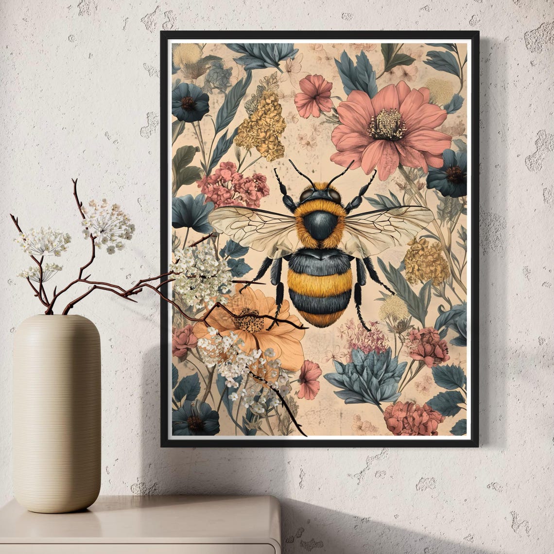 Bumblebee Vintage Floral Botanical Illustration Cottagecore Poster - Image 2