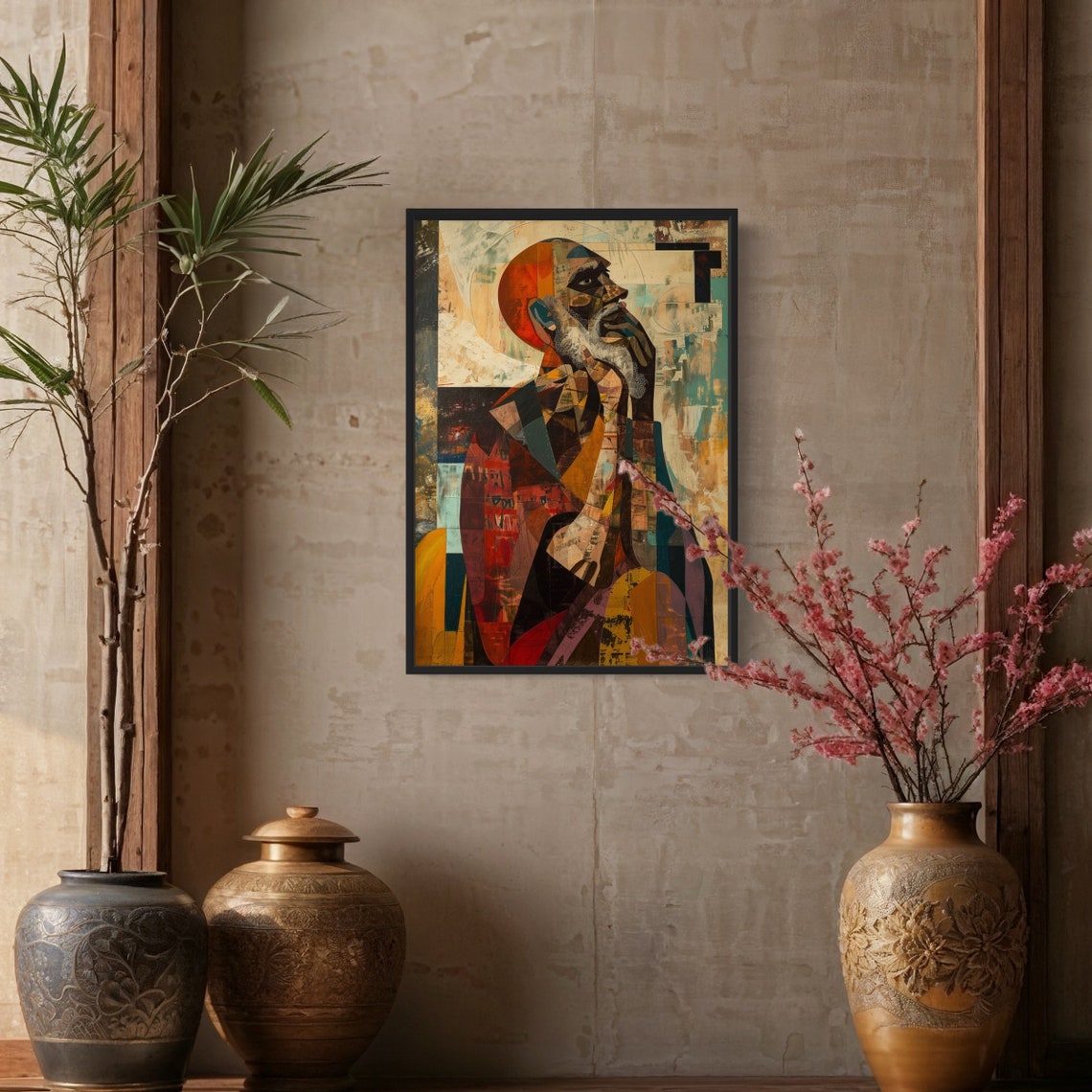 Abstract Geometric Bearded Man Portrait Warm Earthy Modern Art Print - Image 2