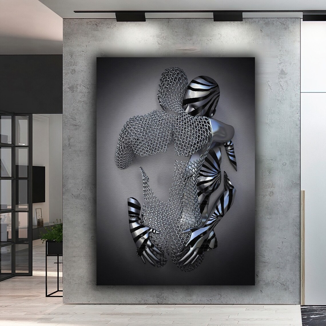 Couples in Love Hugging, 3D-Effect Wall Art Print
