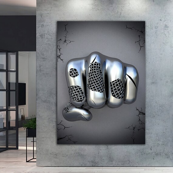 Hand Fist Painting Chain Fist Print 3d Effect Silver Glitter Textured Painting