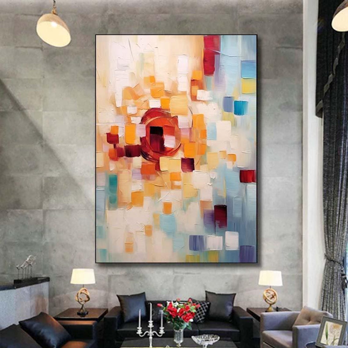 Pastel Mosaic Squares Abstract Modern Colorful 3D Textured Wall Poster - Image 6