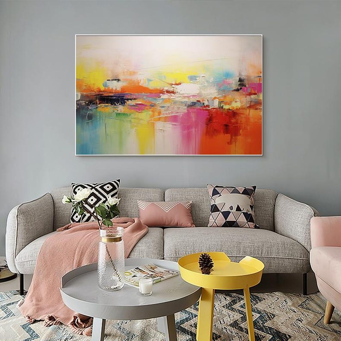 Bright Sunny Color Wash Abstract In Yellow Orange Pink Teal Poster - Image 5