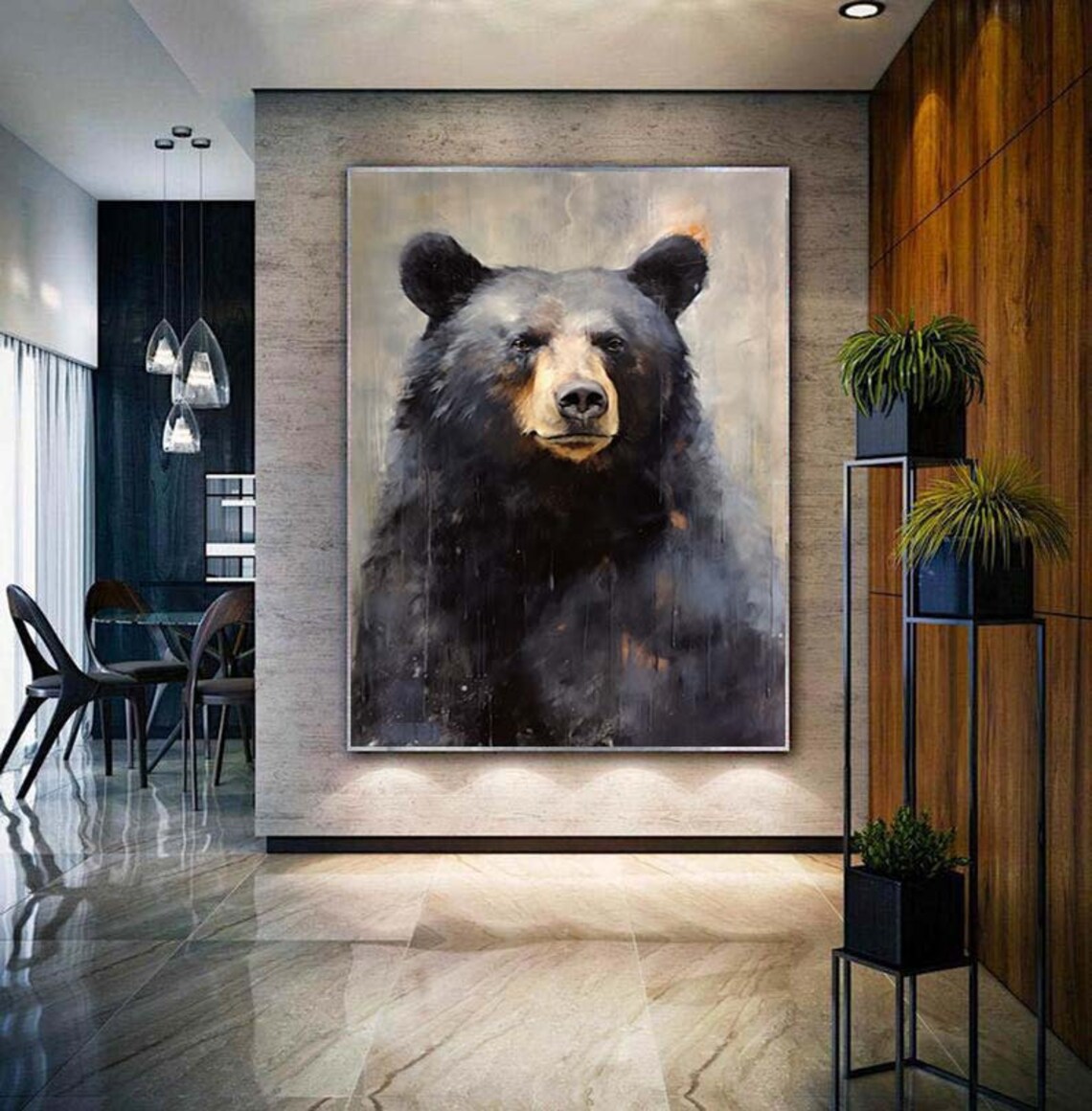 Black Bear Abstract Oil Painting, Minimalist Art - Image 3