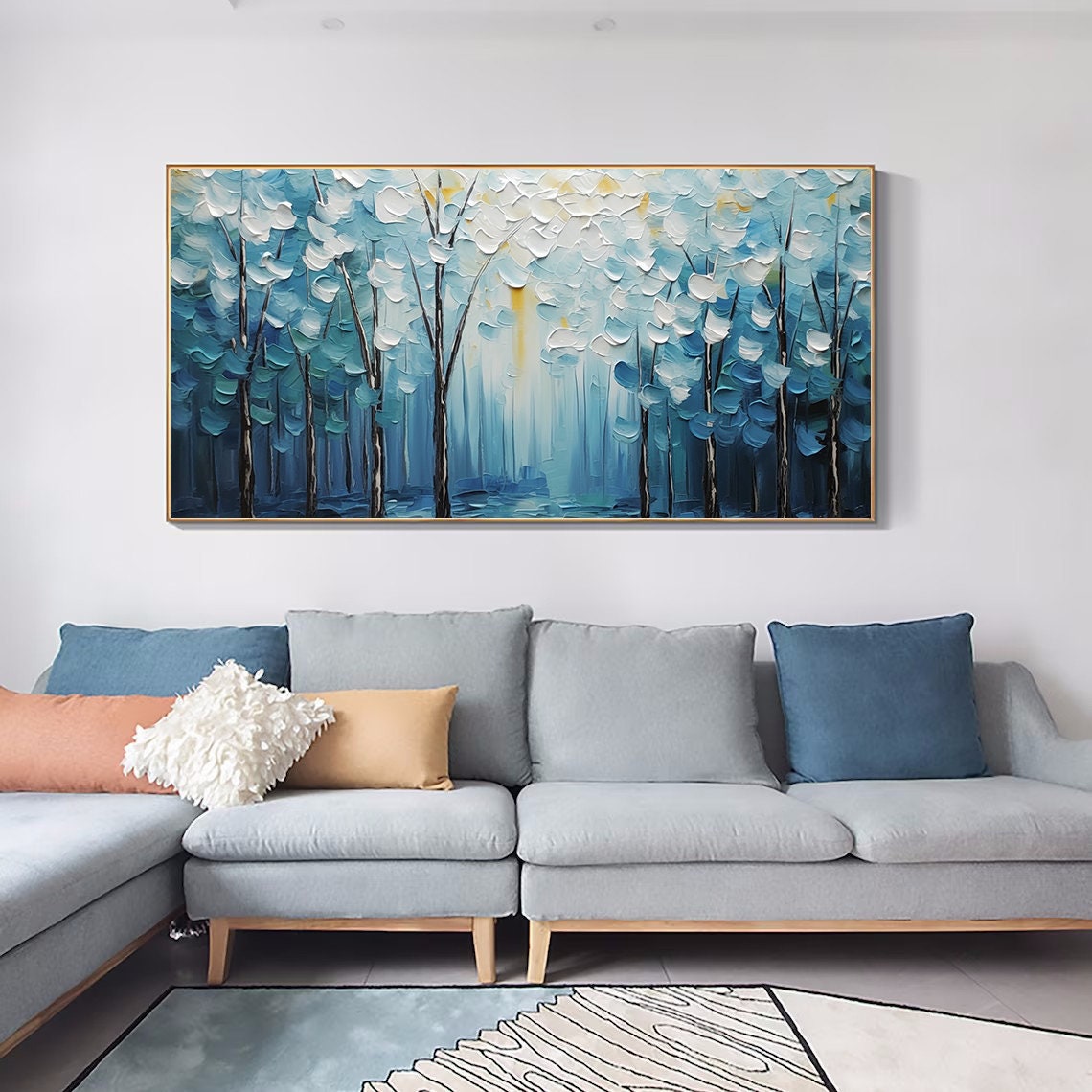 Serene Blue Forest Of Impasto Trees With Pale Treetops Poster - Image 5
