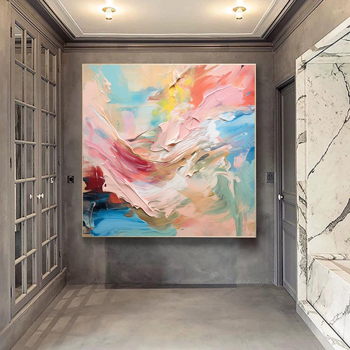Soft Pastel Impasto Abstract With Pink Mint Blue Swirls Poster - Image 7