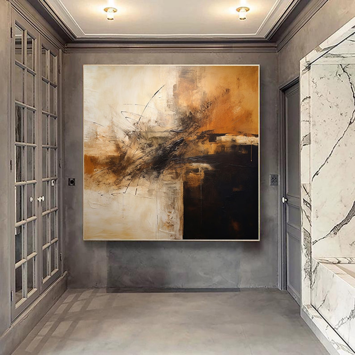 Beige Brown Dark Gestural Earth Tones Abstract Painting Poster - Image 2