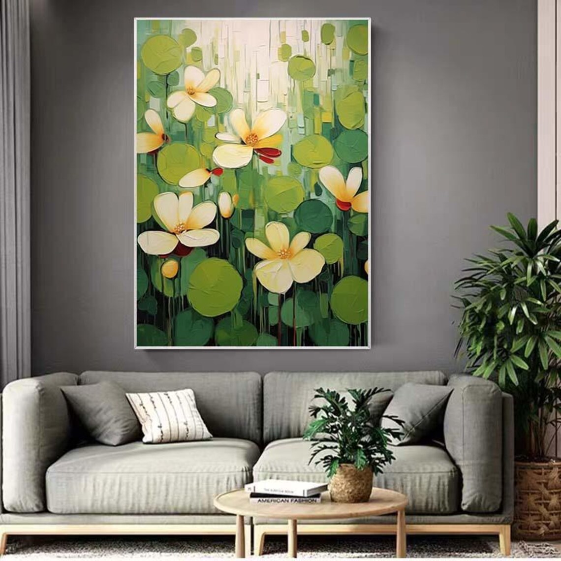 White Yellow Flower Bloom Green Garden Botanical Oil Painting Poster - Image 2