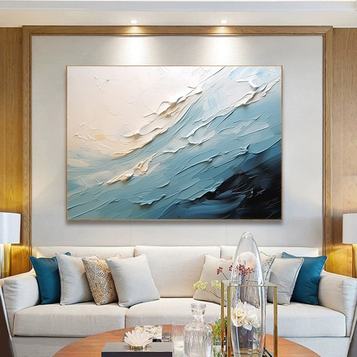 Blue Ocean Waves White Foam Abstract Seascape Painting Poster - Image 4