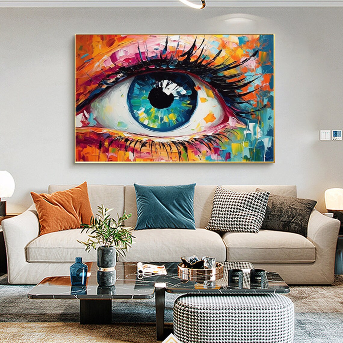 Vivid Colorful Blue Eye Abstract Oil Painting Modern Decor Poster - Image 3