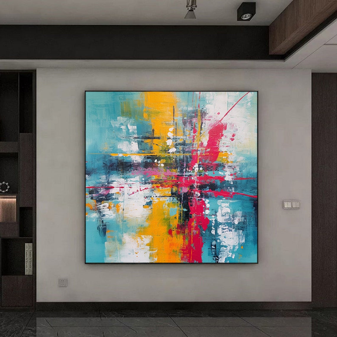 Vibrant Blue Yellow Red Abstract Impasto Energy Painting Poster - Image 2