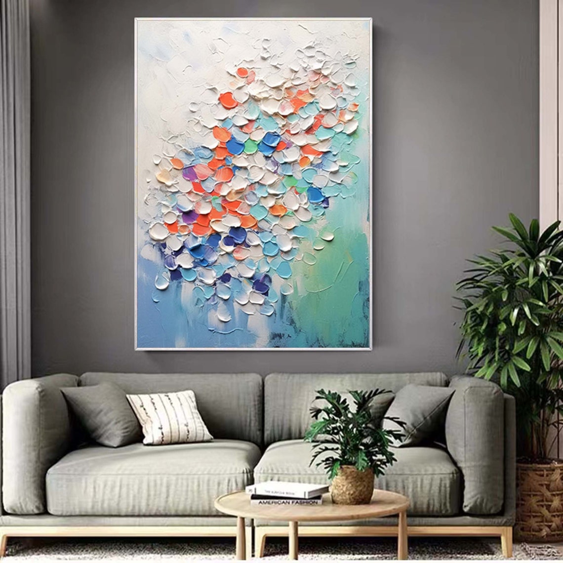 Pastel Confetti Petals Blue Abstract 3D Textured Wall Poster - Image 4