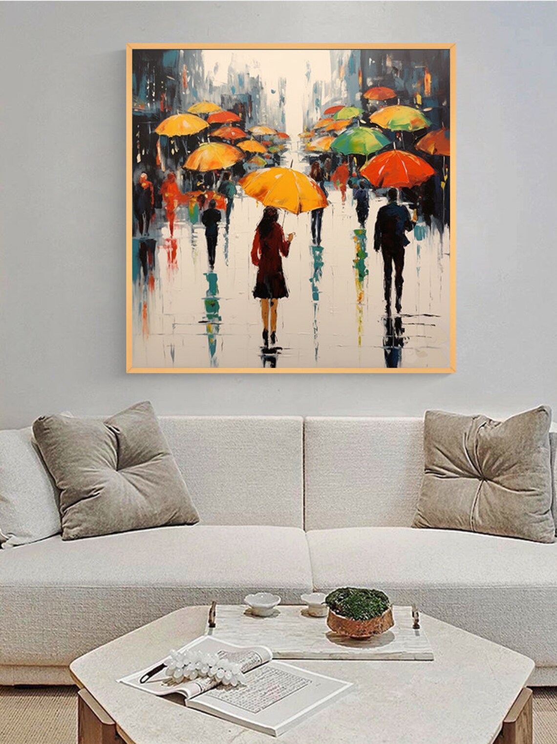 Rainy City Street Scene With Colorful Umbrellas Impression Poster - Image 2