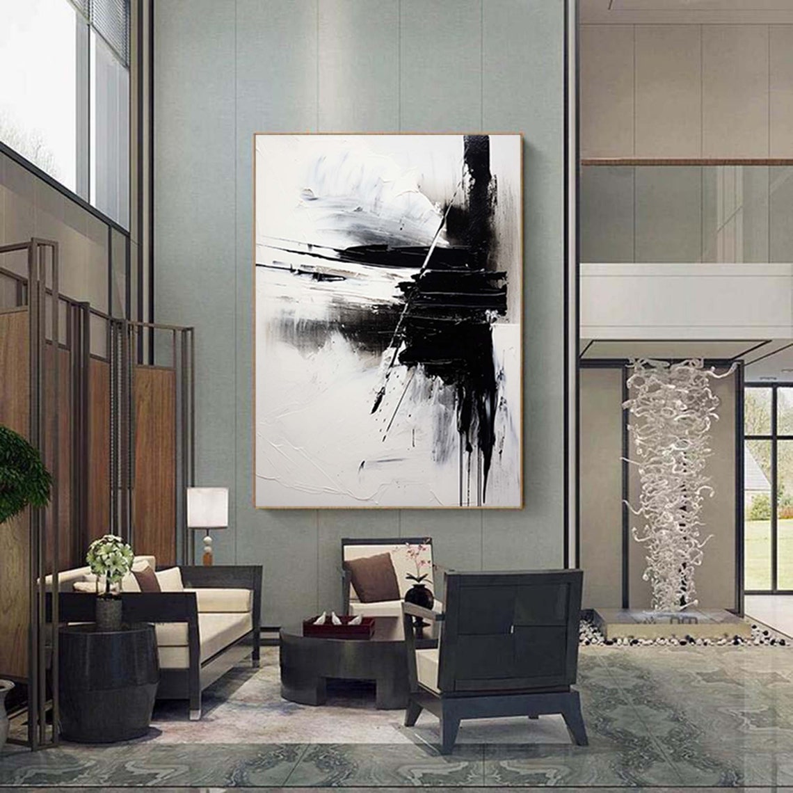 Bold Black and White Abstract Brushstroke Minimalist Art Poster - Image 2
