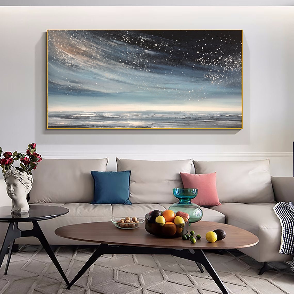 Starry Night Sky Over Calm Ocean Horizontal Seascape Wall Poster - Image 2