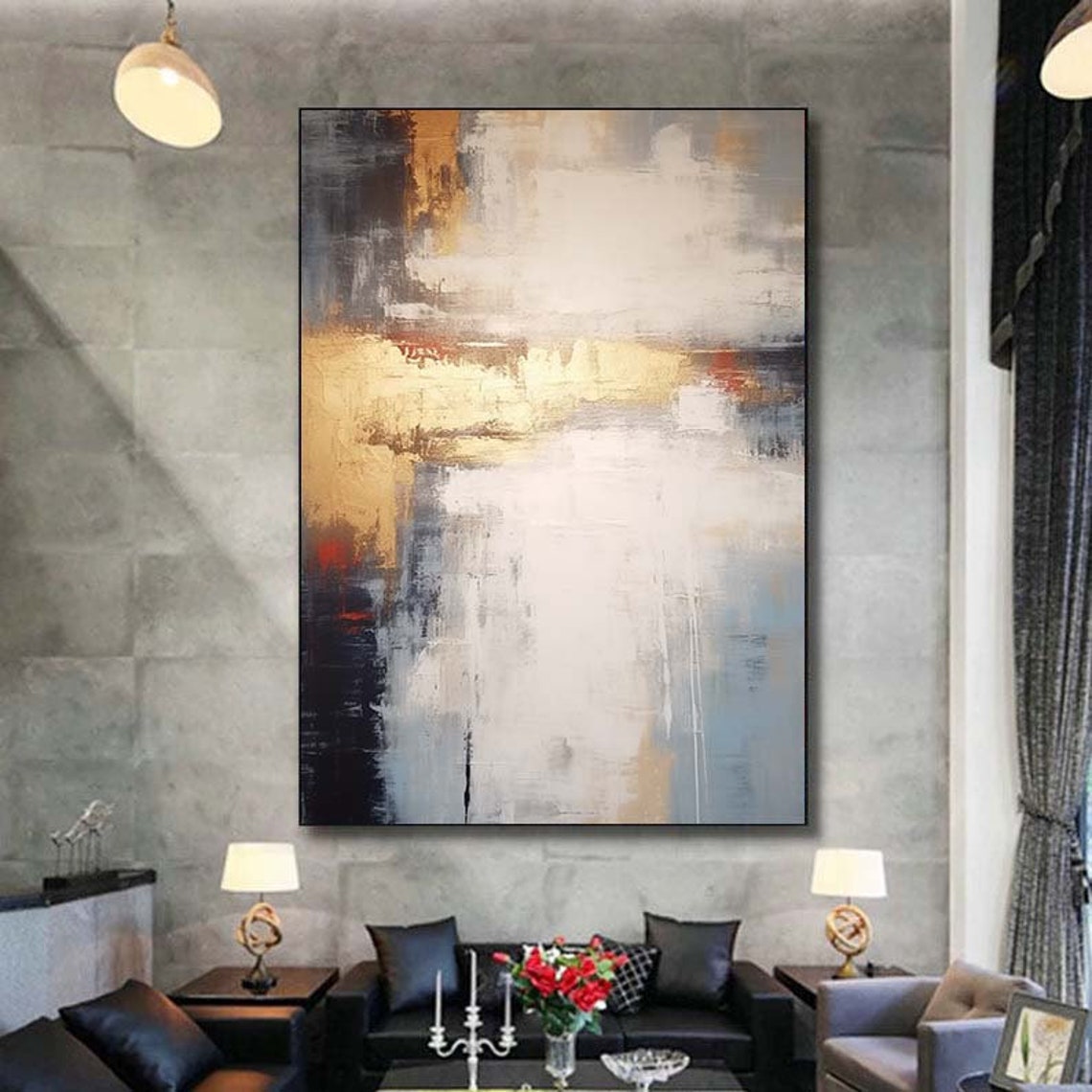 Gold White Slate Blue Textured Abstract Vertical Gallery Wall Poster - Image 6