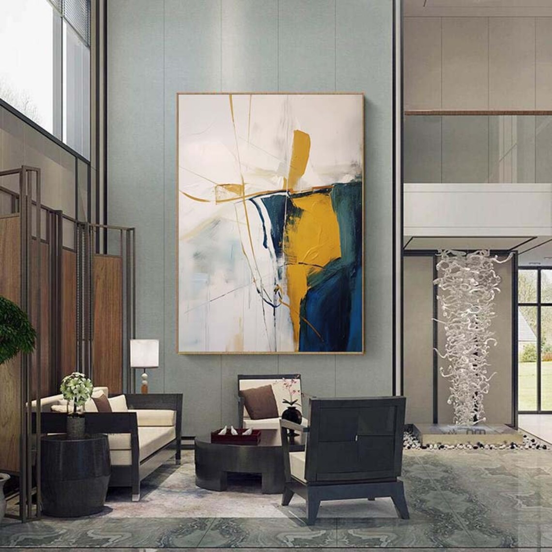 Yellow Painting Green Painting Original Abstract Painting Large Wall Painting Large Abstract Painting Living Room Decor Home Decor - Image 5