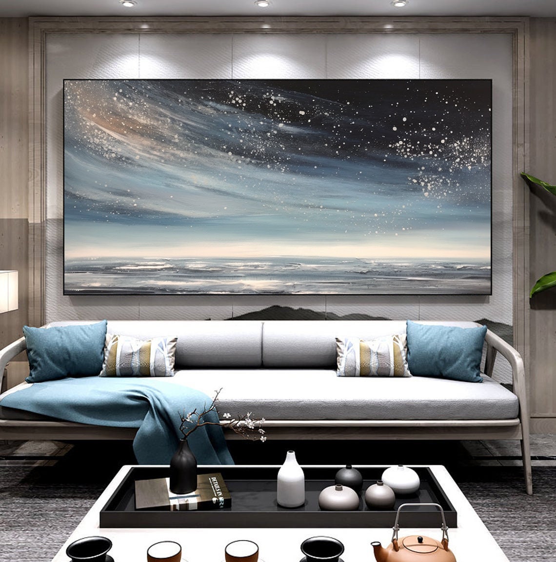 Starry Night Sky Over Calm Ocean Horizontal Seascape Wall Poster - Image 6