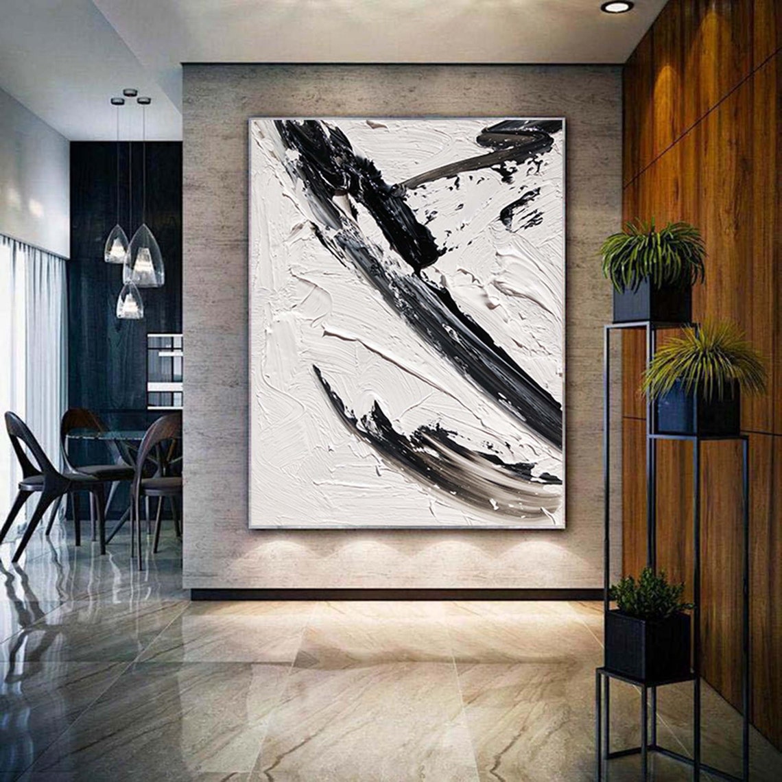 Black White Diagonal Brushstroke Minimalist Slash Art Poster - Image 4
