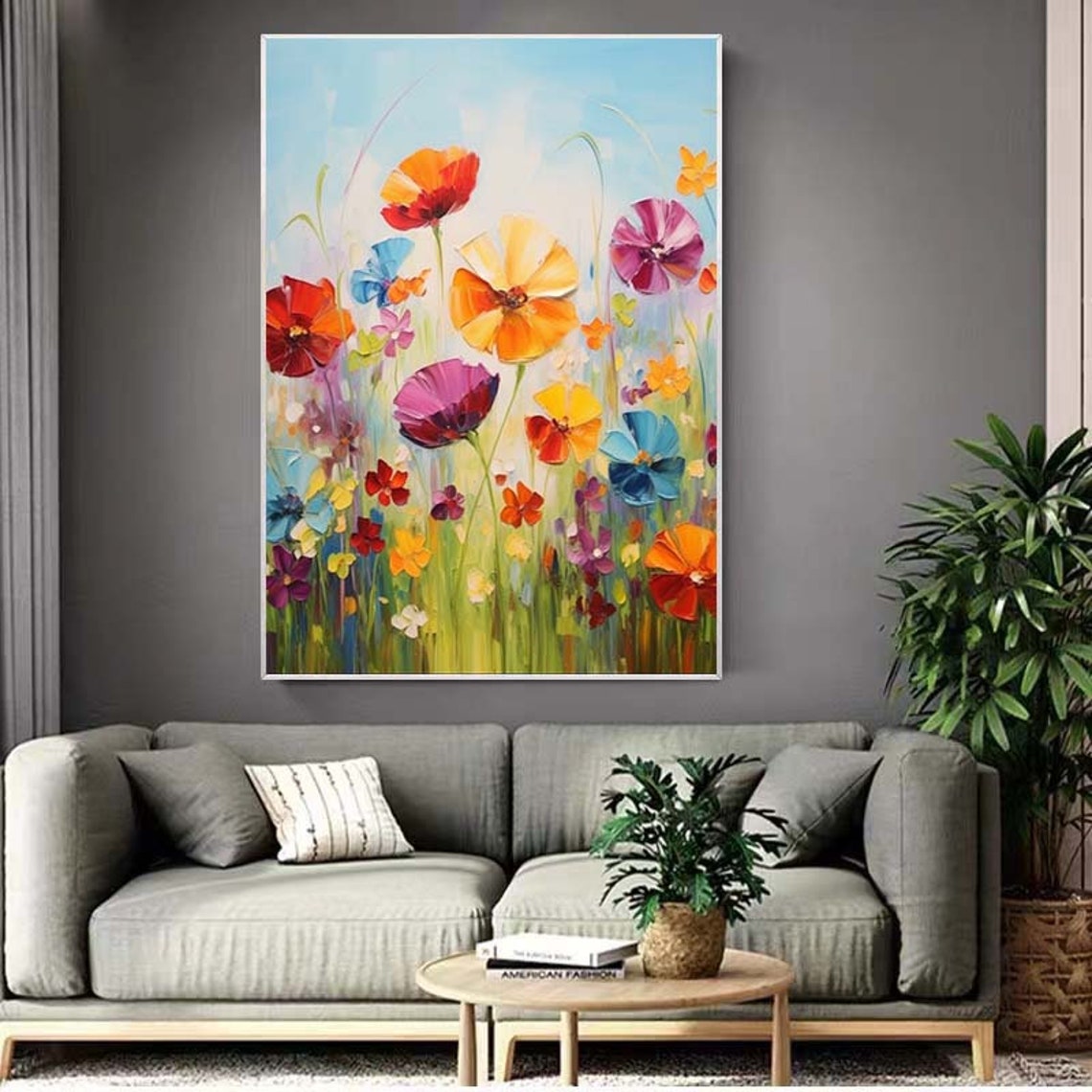 Flower Oil Painting On Abstract Colorful Flower Painting Flower Landscape Painting Floral Wall Art Original Floral Painting - Image 3