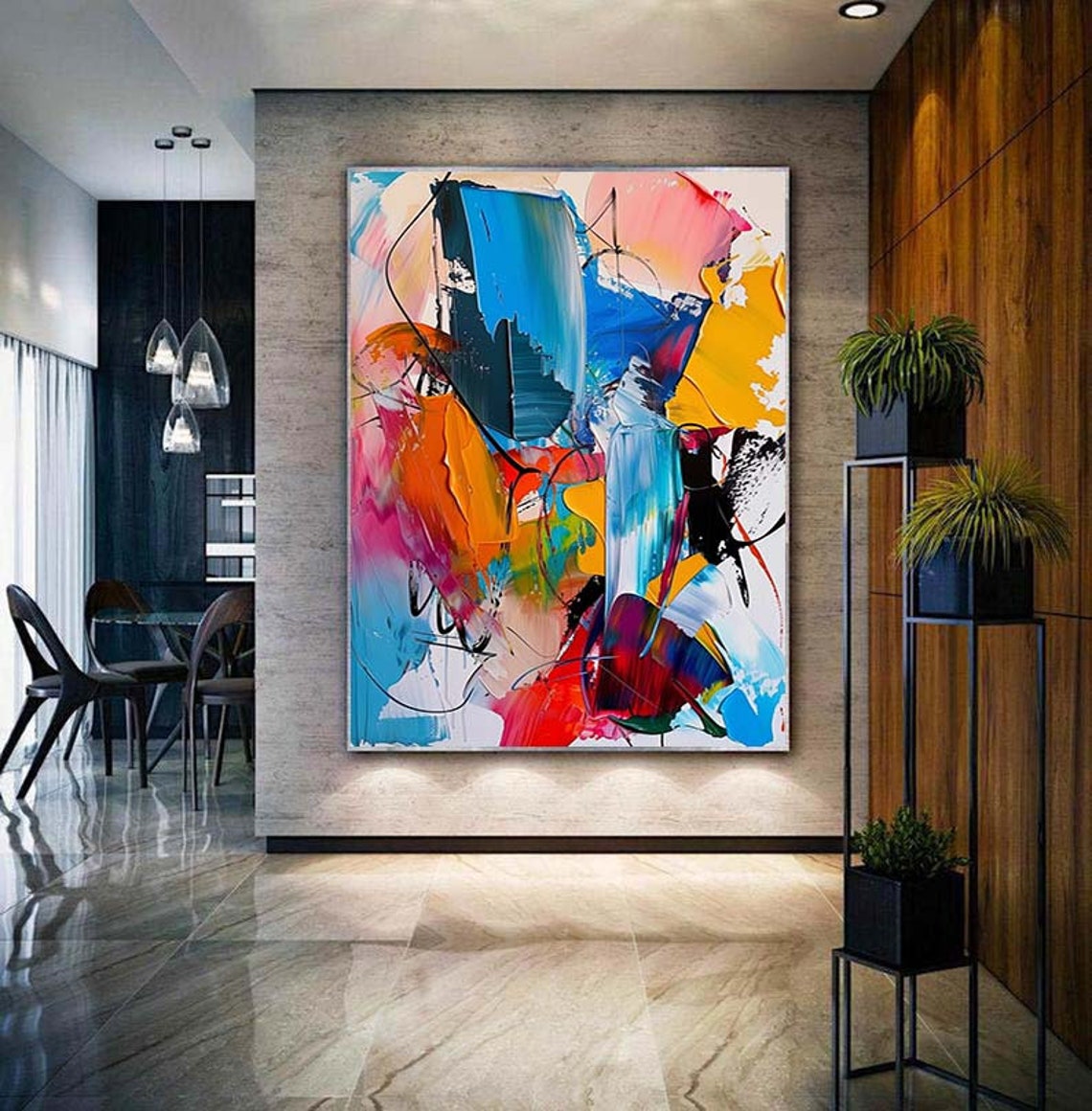 Vibrant Blue Orange Red Abstract Brushstroke Energy Painting Poster - Image 3