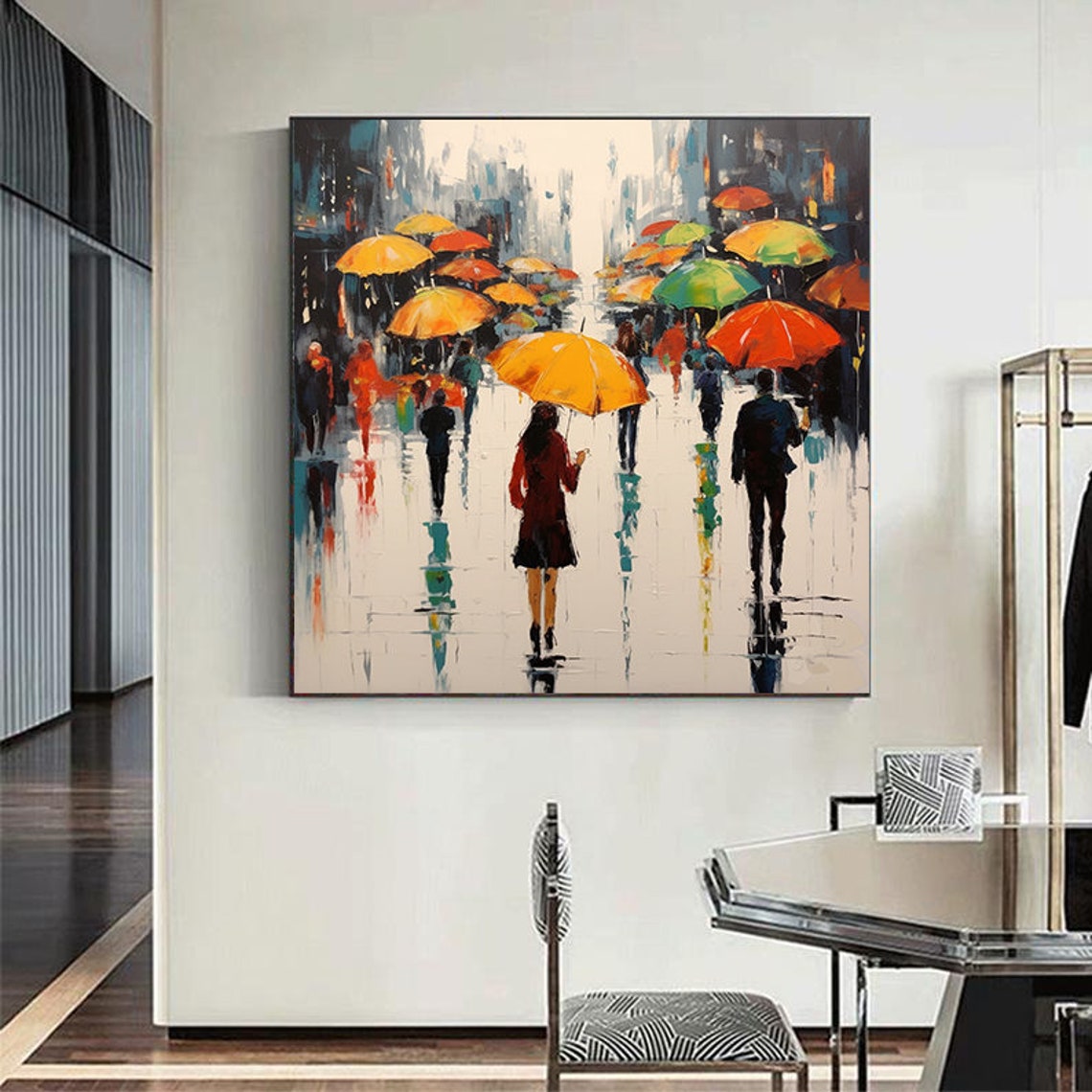 Rainy City Street Scene With Colorful Umbrellas Impression Poster - Image 7