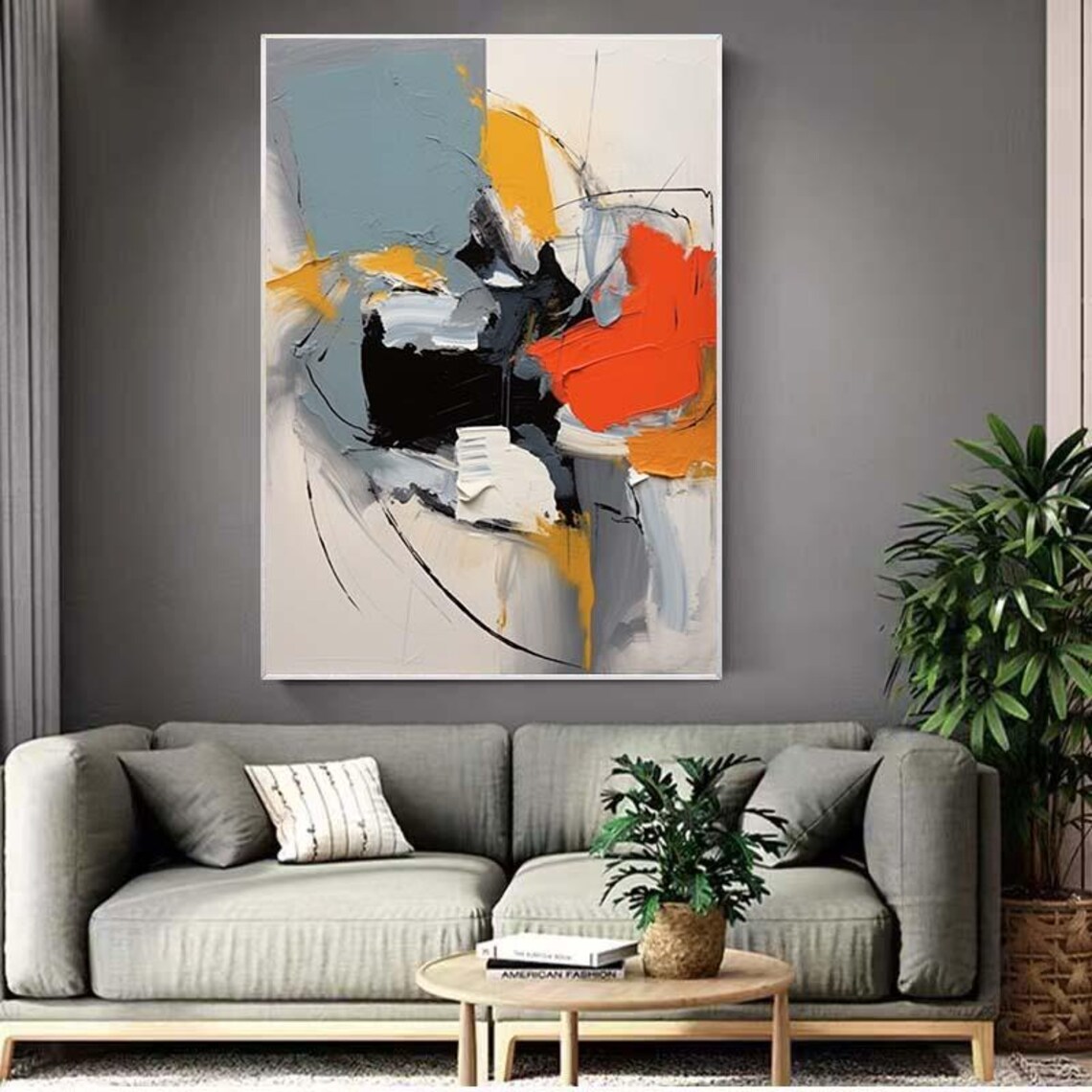 Orange Blue Black Bold Modern Abstract 3D Textured Painting Poster - Image 3