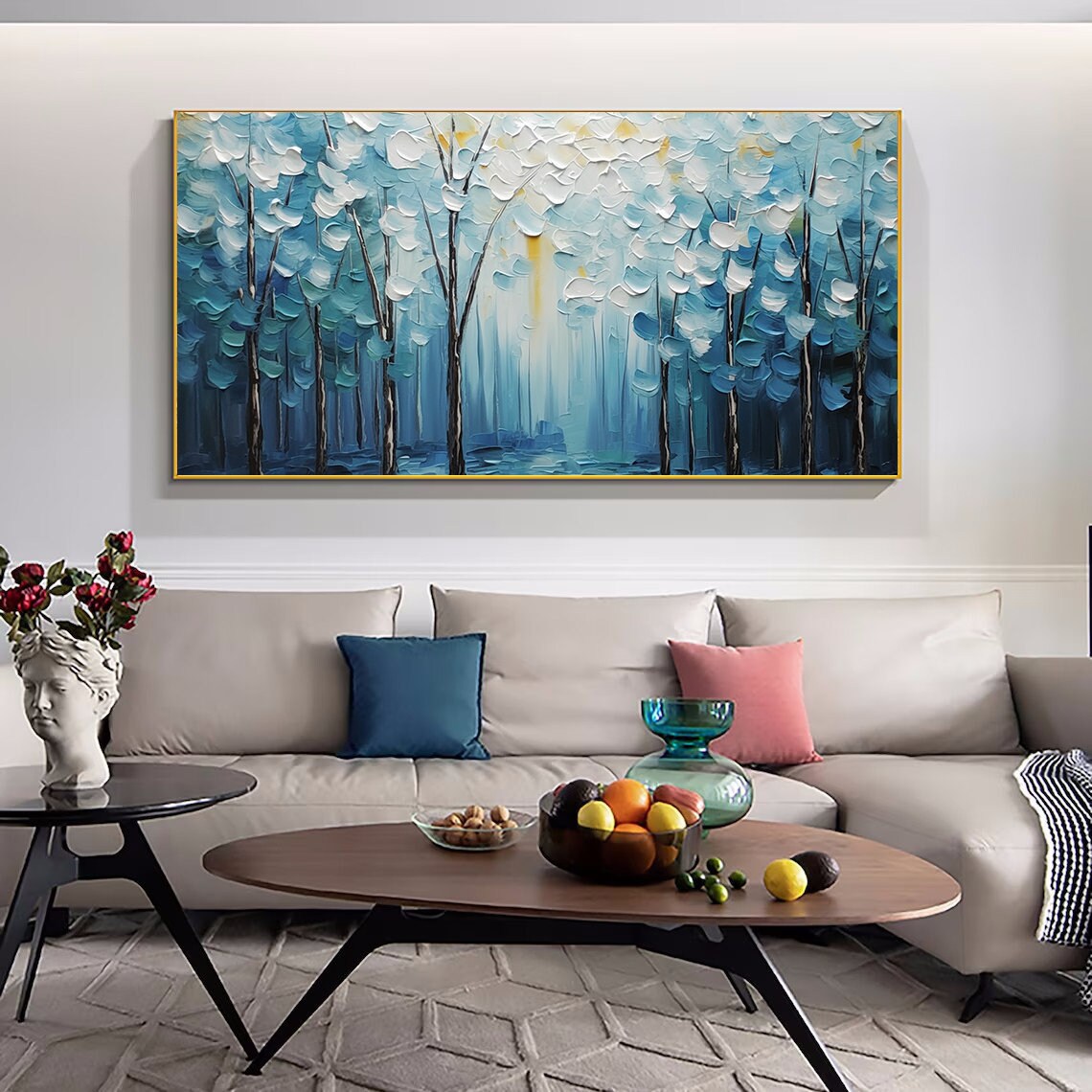 Serene Blue Forest Of Impasto Trees With Pale Treetops Poster - Image 2